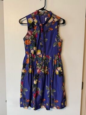 Modcloth Bea & Dot Purple Floral Tie-Neck Dress XS